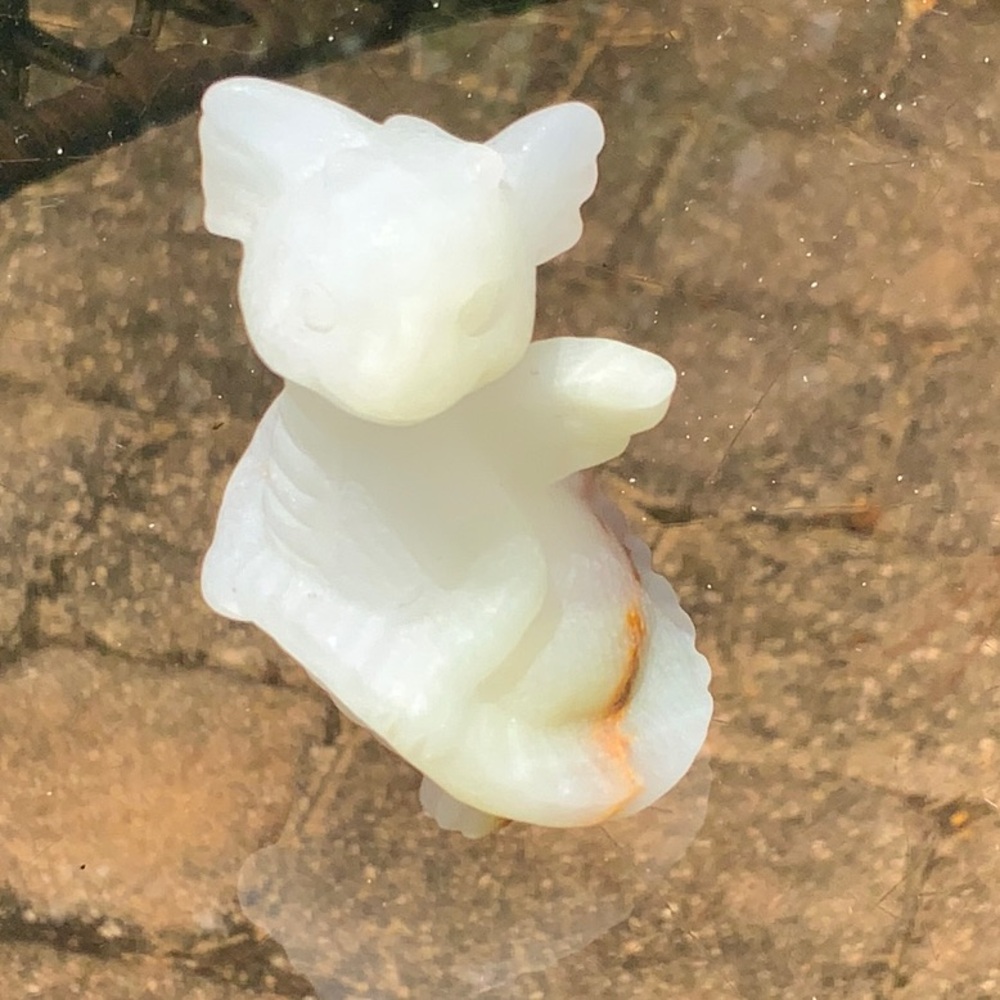 QUARTZITE WITH JASPER BAND HAND CARVED FLYING BABY DRAGON
